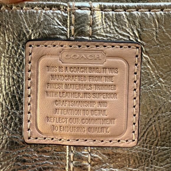 COACH 50168E Metallic Gold Swing Pack East Tan Leather Trim Crossbody Purse - Picture 2 of 10